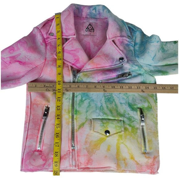 *RARE* UNIF I-Dye Tie Dye Moto Jacket Pastel Rainbow Multicolor - Picture 12 of 15